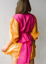 ethically made linen pink  and orange mini dress